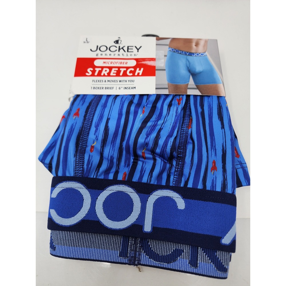 Jockey Generation Mens Microfiber Boxer Briefs Blue Polyester Stretch Size Large